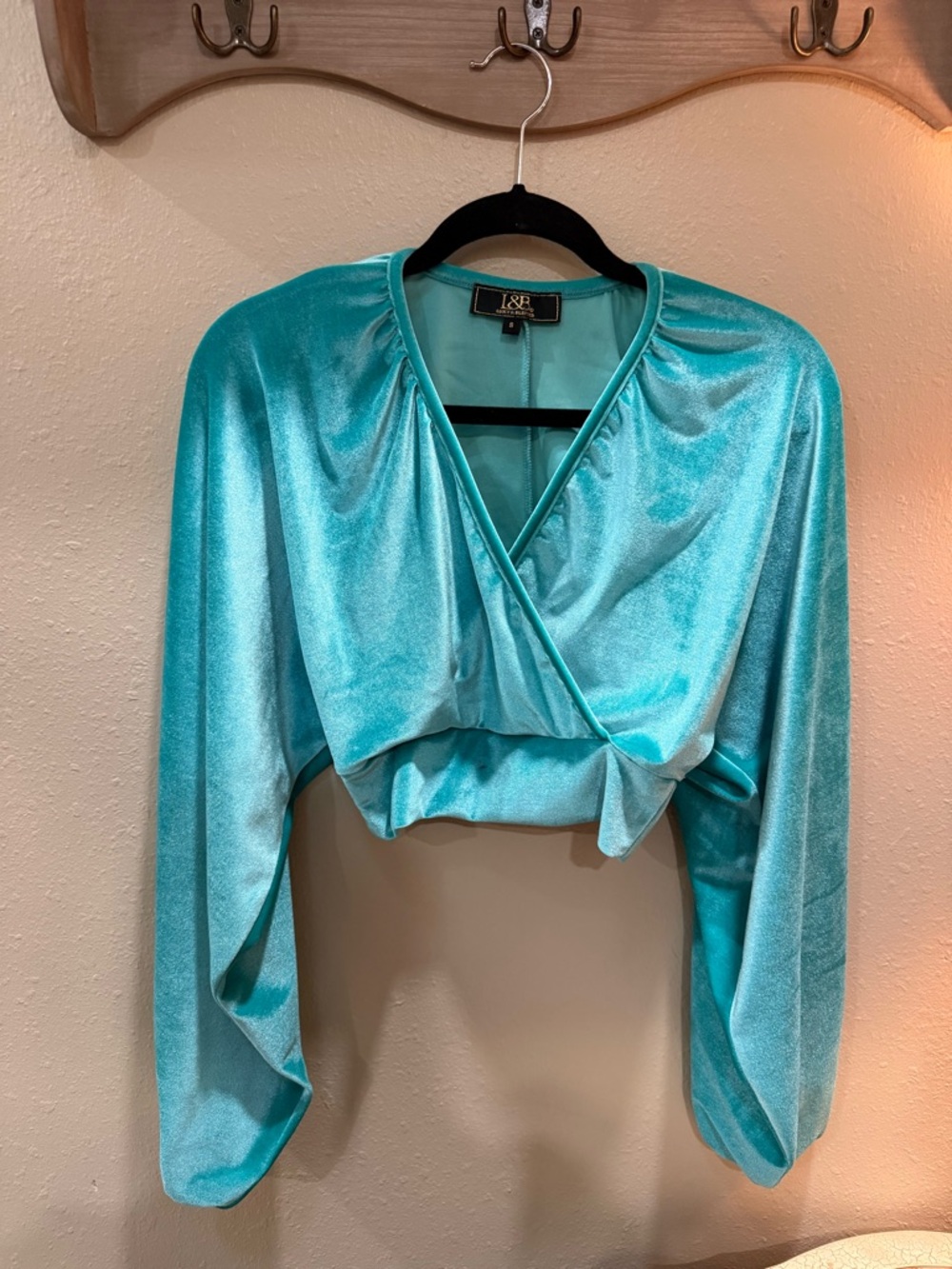 Lucky & Blessed Teal Satin Wrap Crop Top